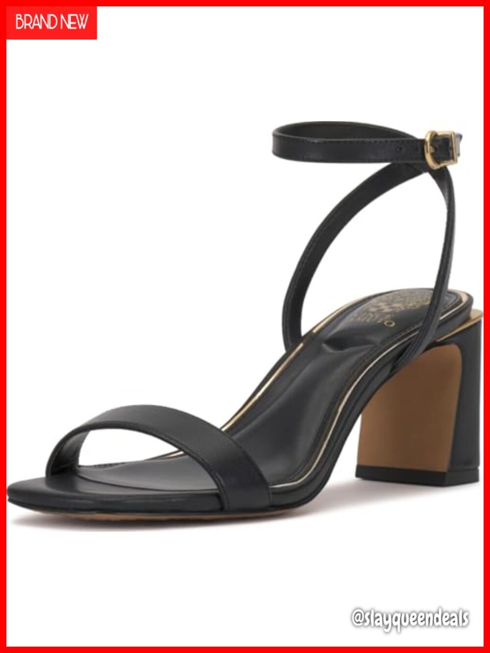 Vince Camuto Hamda Ankle Strap Block Heel Sandals Leather Square Toe